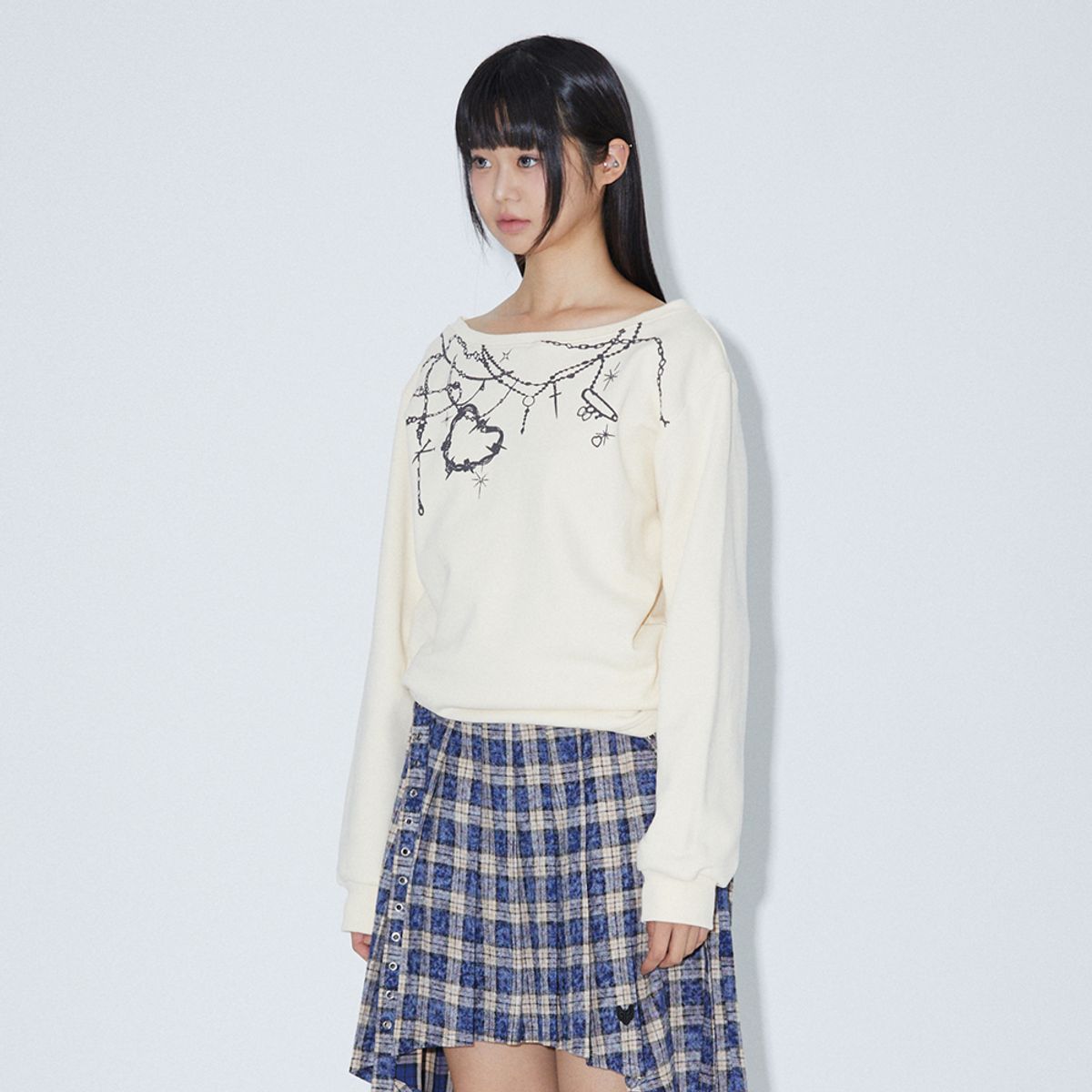 라라폭스(LALAFOX) BOAT NECK PRINTING SWEAT SHIRT CREAM BQ4CL021