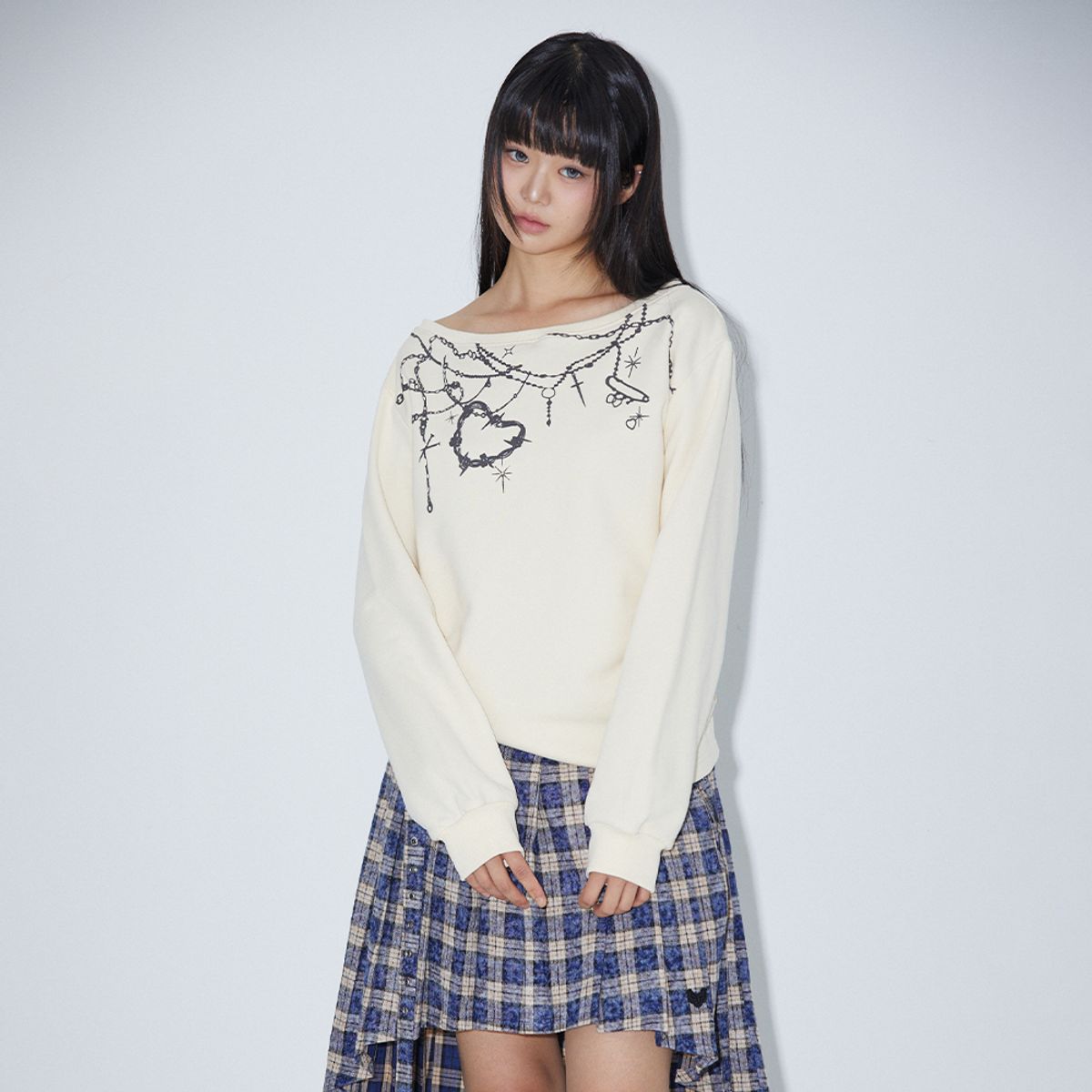 라라폭스(LALAFOX) BOAT NECK PRINTING SWEAT SHIRT CREAM BQ4CL021