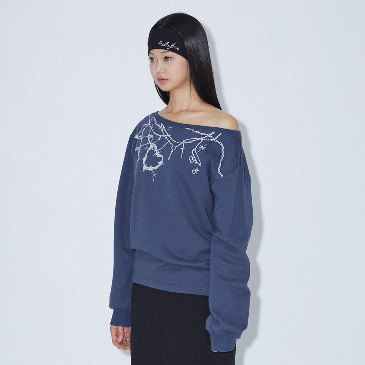 라라폭스(LALAFOX) BOAT NECK PRINTING SWEAT SHIRT NAVY BQ4CL020