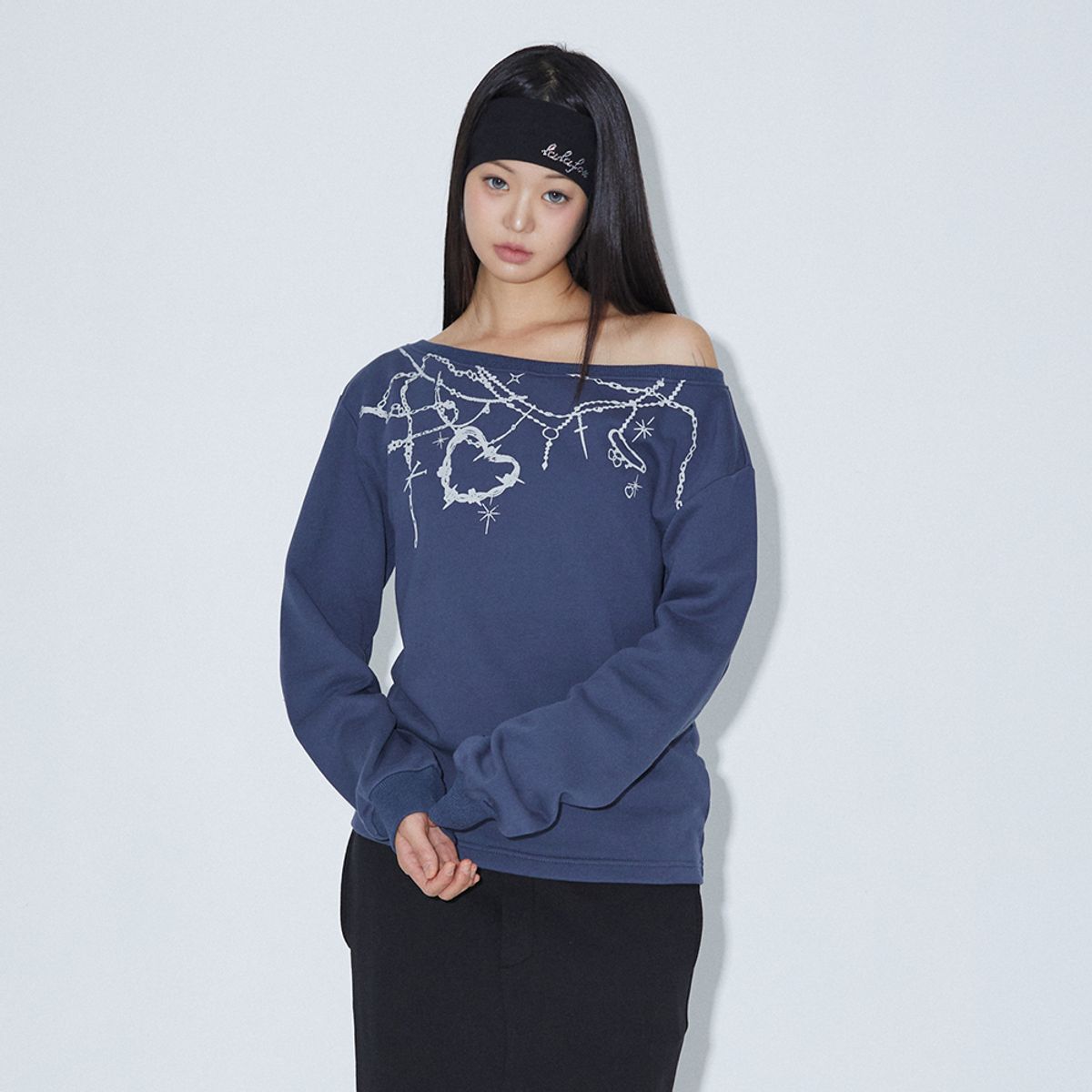 라라폭스(LALAFOX) BOAT NECK PRINTING SWEAT SHIRT NAVY BQ4CL020