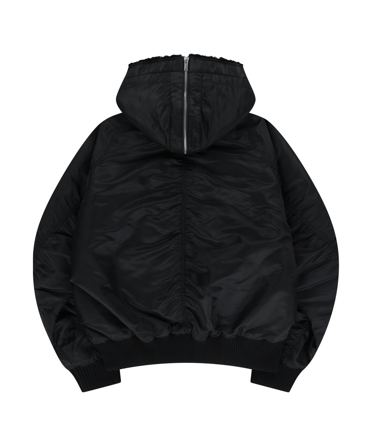 언지미크(UNGIMMICK) FUR HOODED NYLON MA-1 JACKET (BLACK)