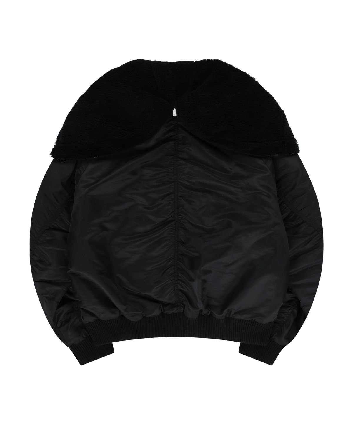 언지미크(UNGIMMICK) FUR HOODED NYLON MA-1 JACKET (BLACK)