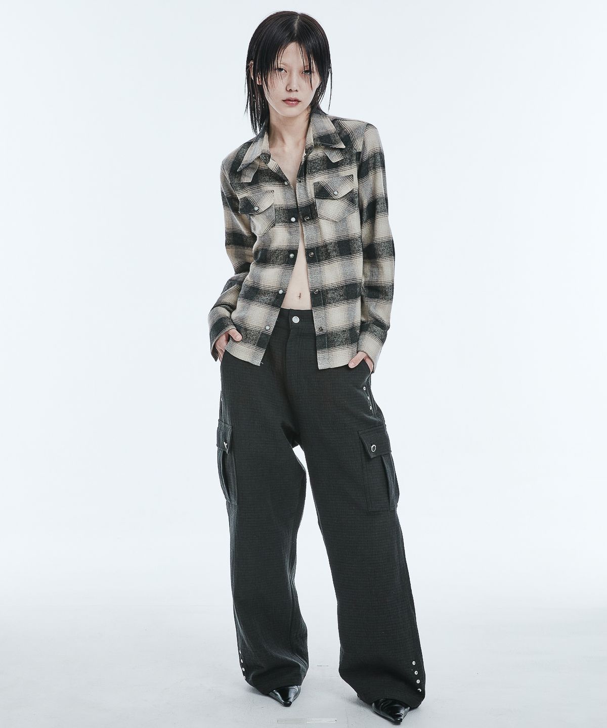 어퓨커멘츠(A FEW COMMENTS) 웨스턴 옴브레 체크 셔츠 BLACK