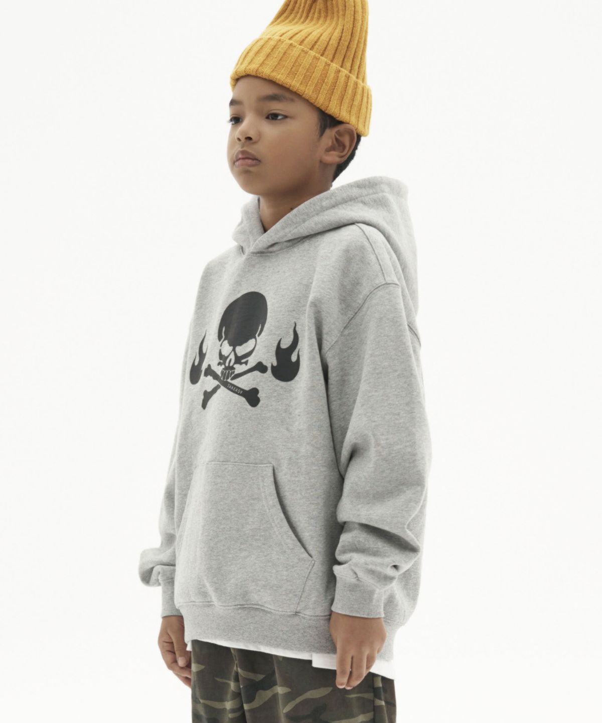 테이크이지 키즈(TAKEASY KIDS) 자이언트핏 스컬버닝 후드티 (8%멜란지그레이)