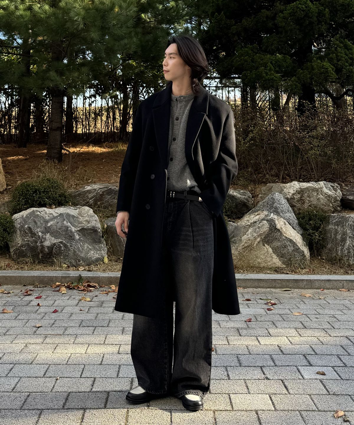 지크립(GCLIP) 기모 핀턱 벌룬 핏 와이드 데님팬츠 [Black]
