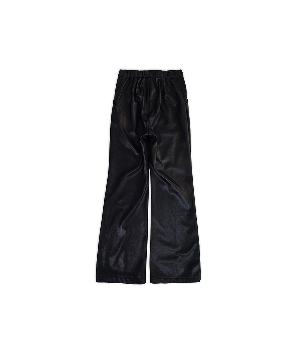 320쇼룸(320SHOWROOM) Faux Leather Side Slit Button Elastic Fleece-Lined Bootcut Pants Black