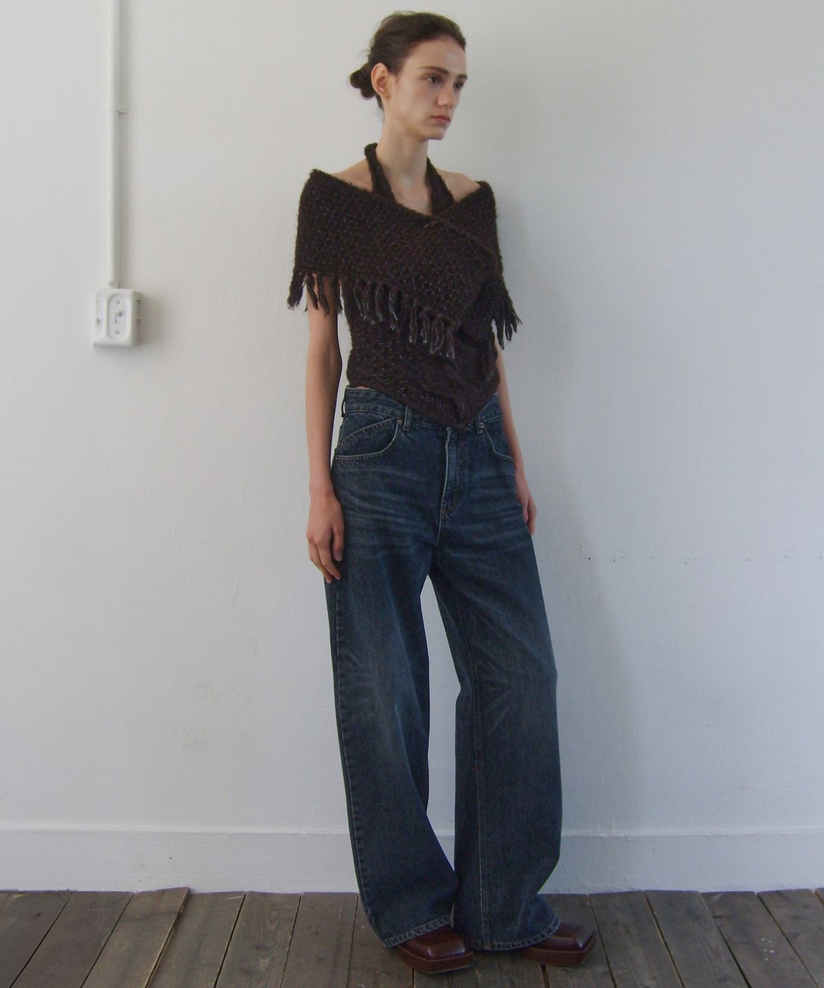 엔오르(EN OR) LOOSE FIT WASHED DENIM PANTS - NAVY