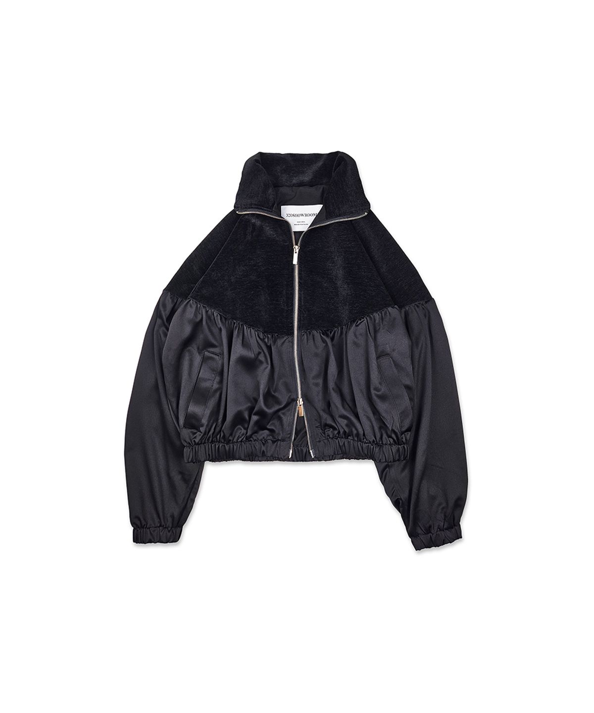 320쇼룸(320SHOWROOM) Velvet Yoke Satin Shirring Zip-Up Black