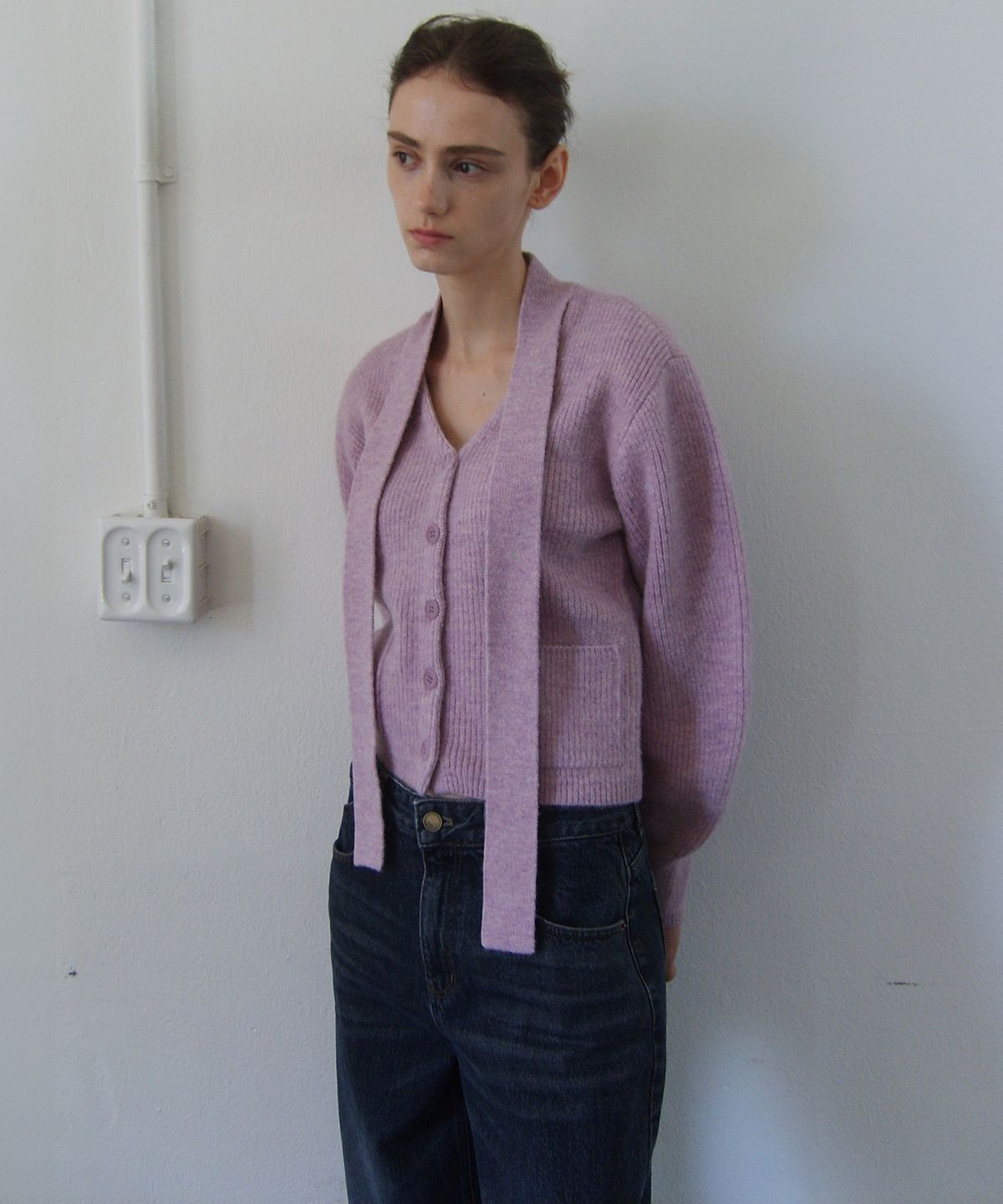 엔오르(EN OR) MUFFLER ALPACA KNIT CARDIGAN - PINK