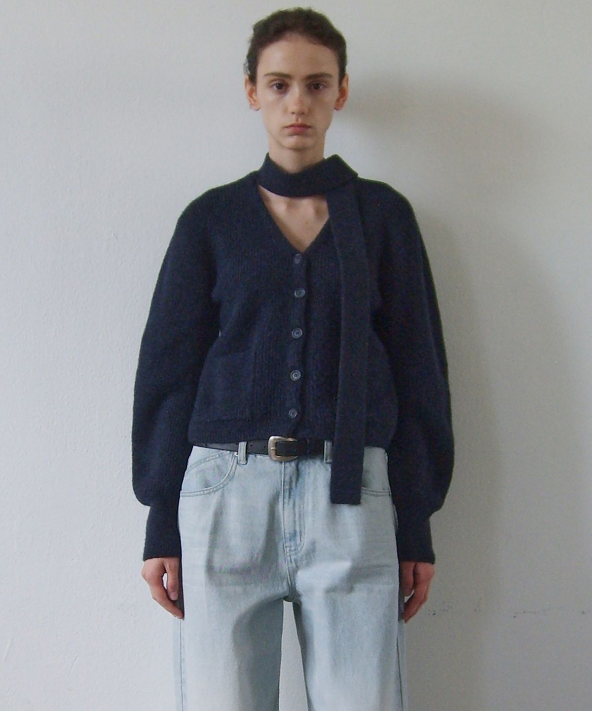 엔오르(EN OR) MUFFLER ALPACA KNIT CARDIGAN - NAVY