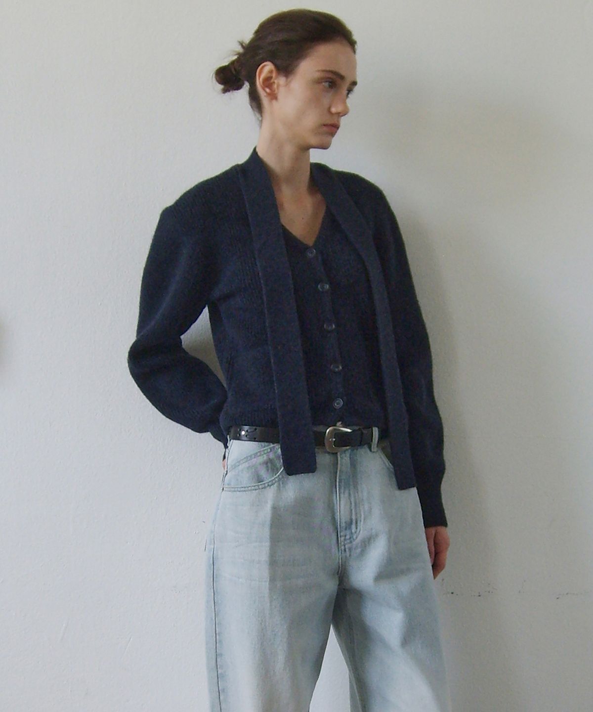 엔오르(EN OR) MUFFLER ALPACA KNIT CARDIGAN - NAVY