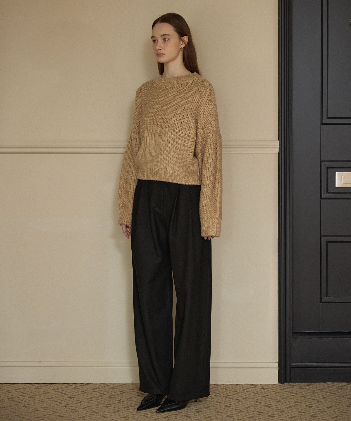 하우스 오브 폰드(HOUSE OF POND) Pintuck wide trousers (Black)