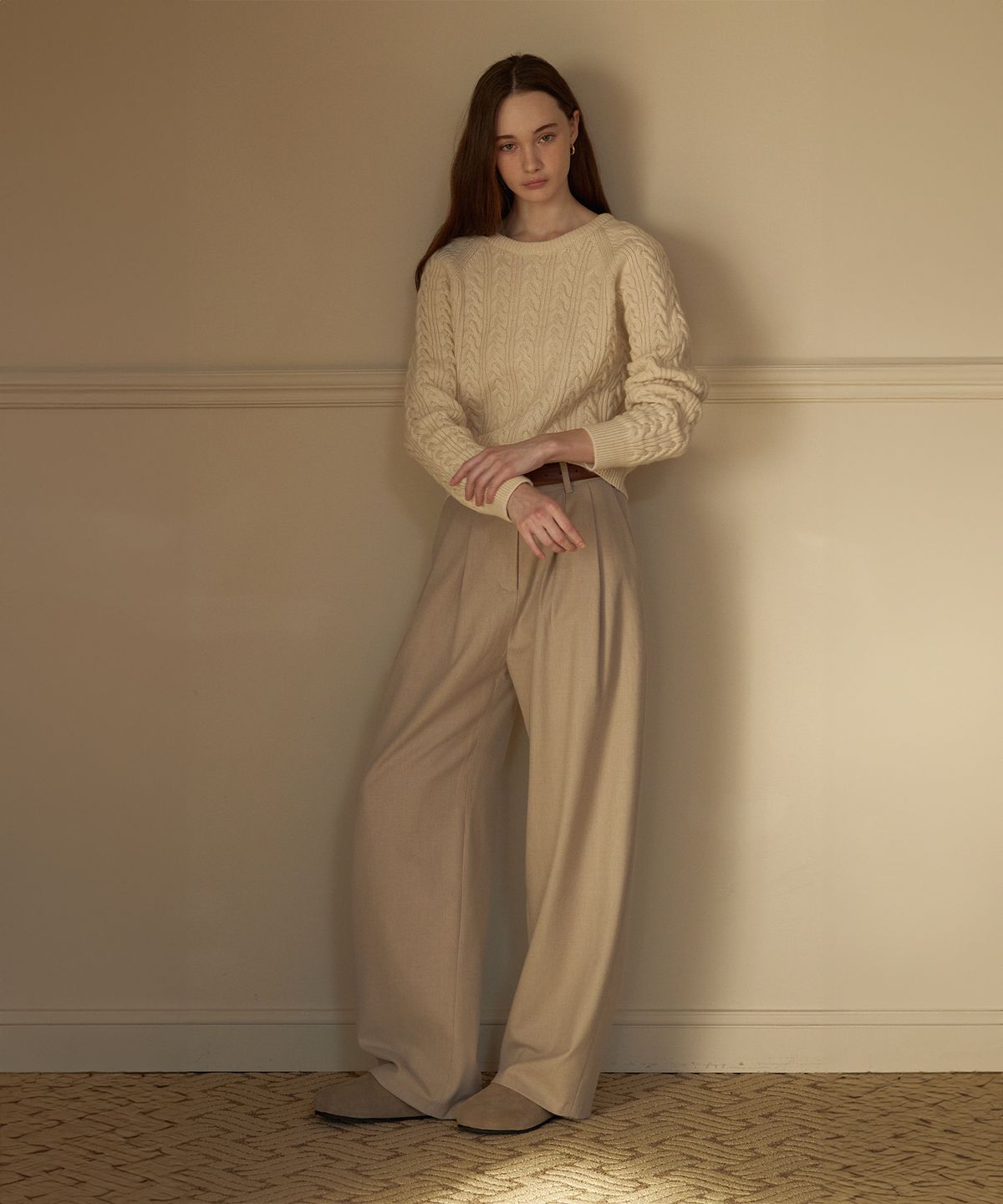 하우스 오브 폰드(HOUSE OF POND) Pintuck wide trousers (Beige)