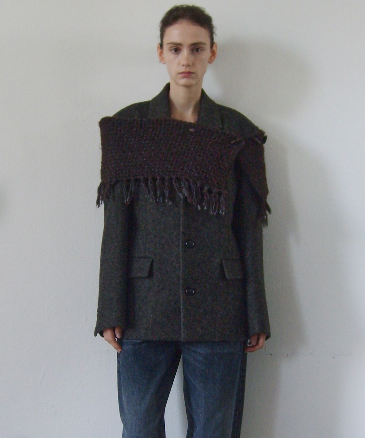 엔오르(EN OR) [ITALY FABRIC] FRINGE SHAWL MUFFLER - BROWN