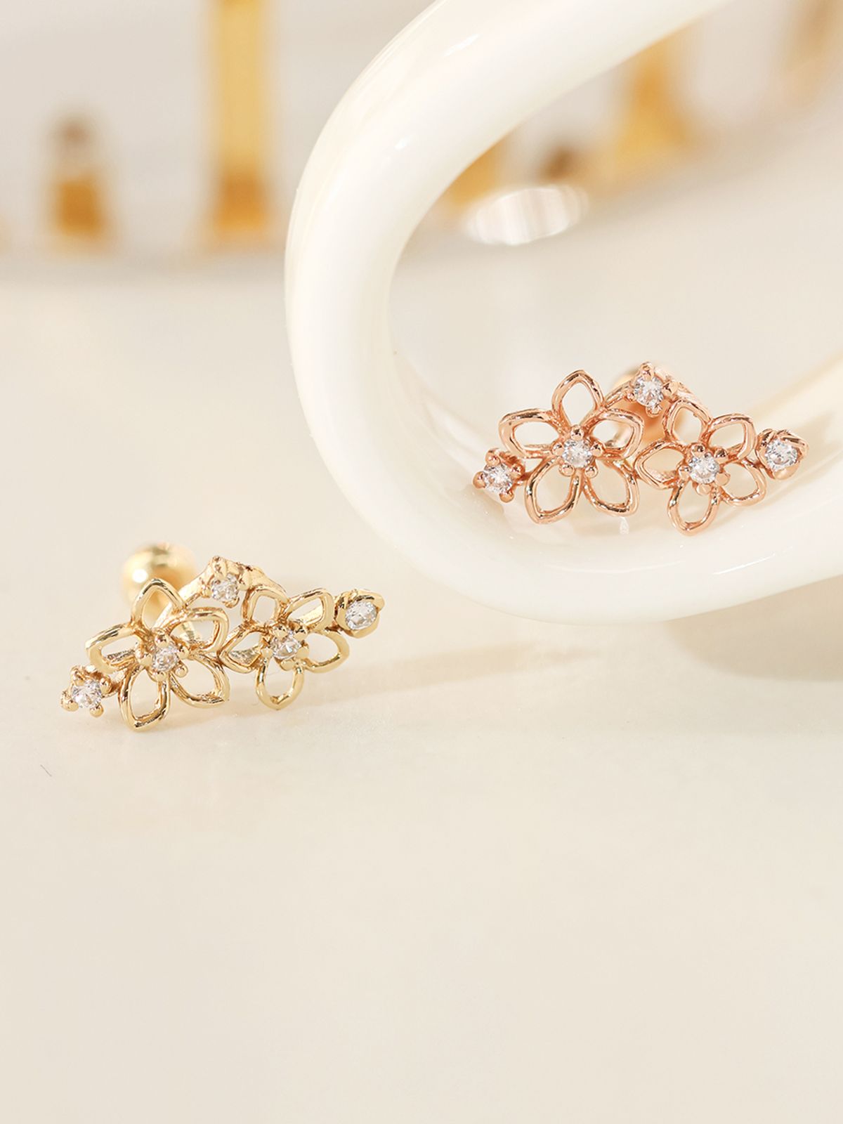 미니멀피어싱(MINIMALPIERCING) 14K 트윈 플라워 피어싱 귀걸이