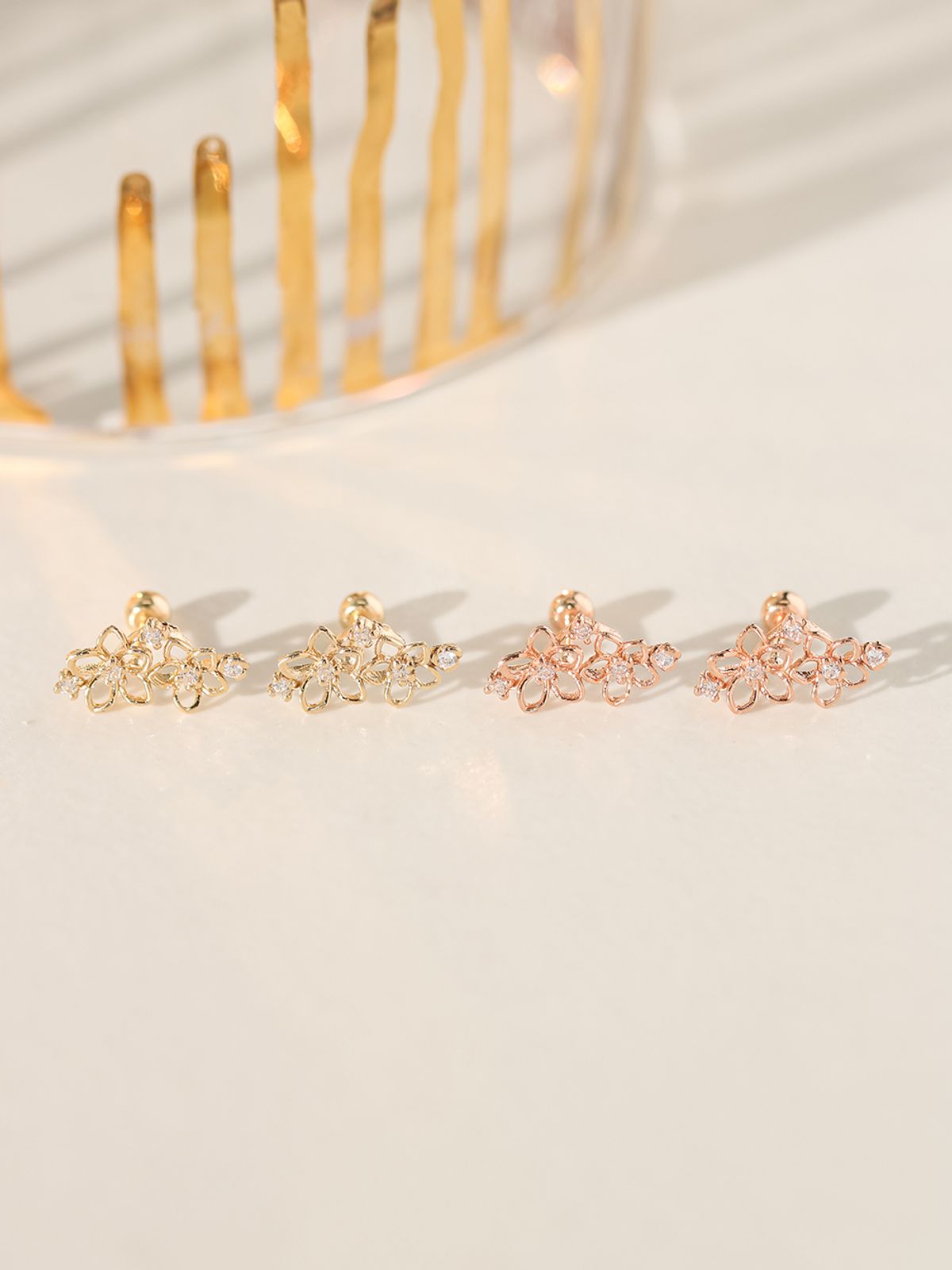 미니멀피어싱(MINIMALPIERCING) 14K 트윈 플라워 피어싱 귀걸이