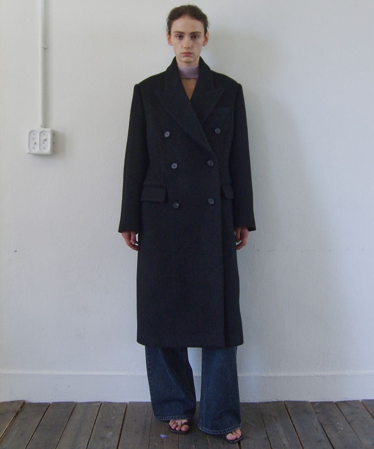 엔오르 스튜디오(ENOR STUDIO) [ALPACA 20%] DOUBLE BREASTED TAILORED COAT - BLACK