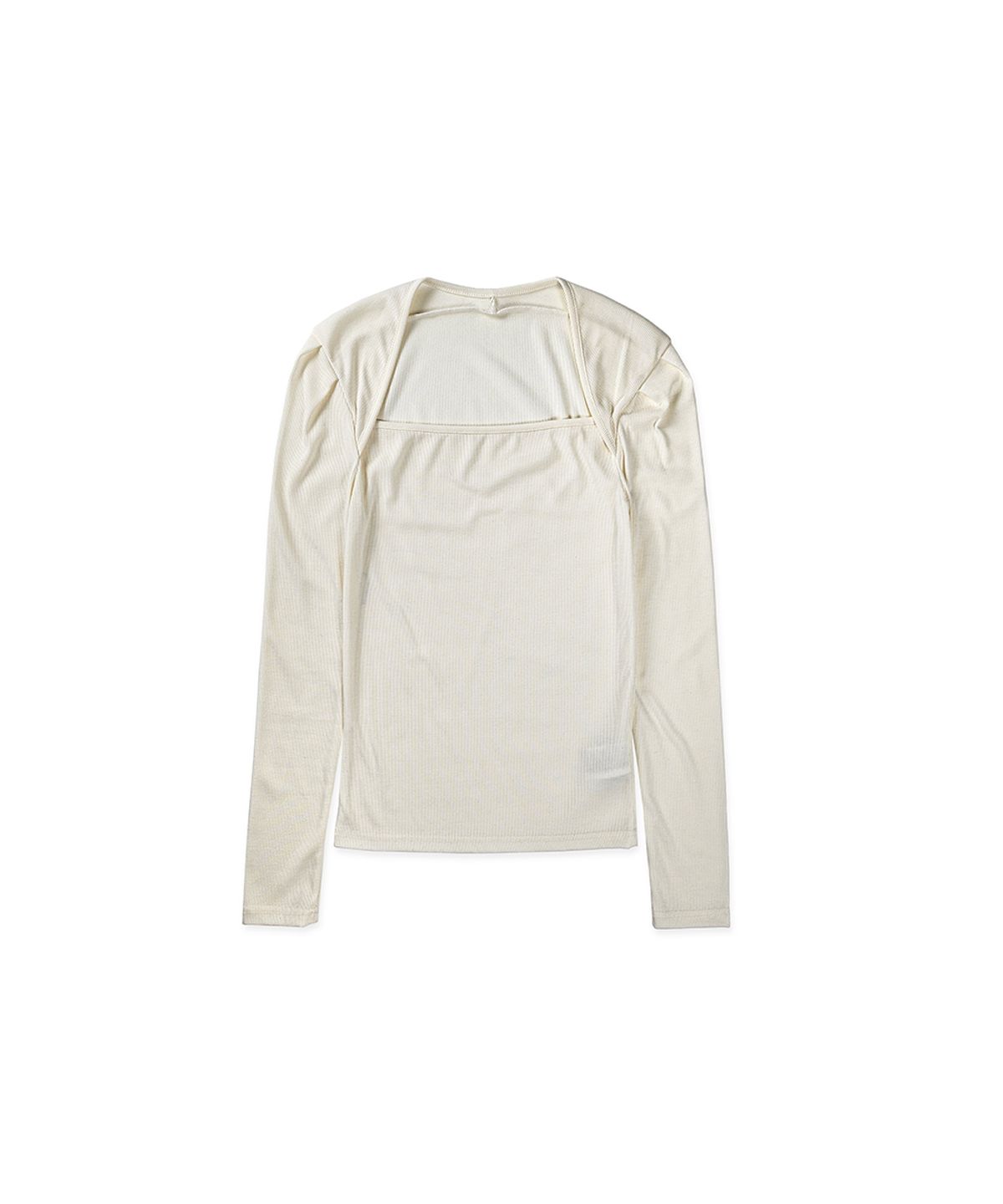 320쇼룸(320SHOWROOM) Square Neck Shoulder Pintuck Ribbed T-Shirt Ivory