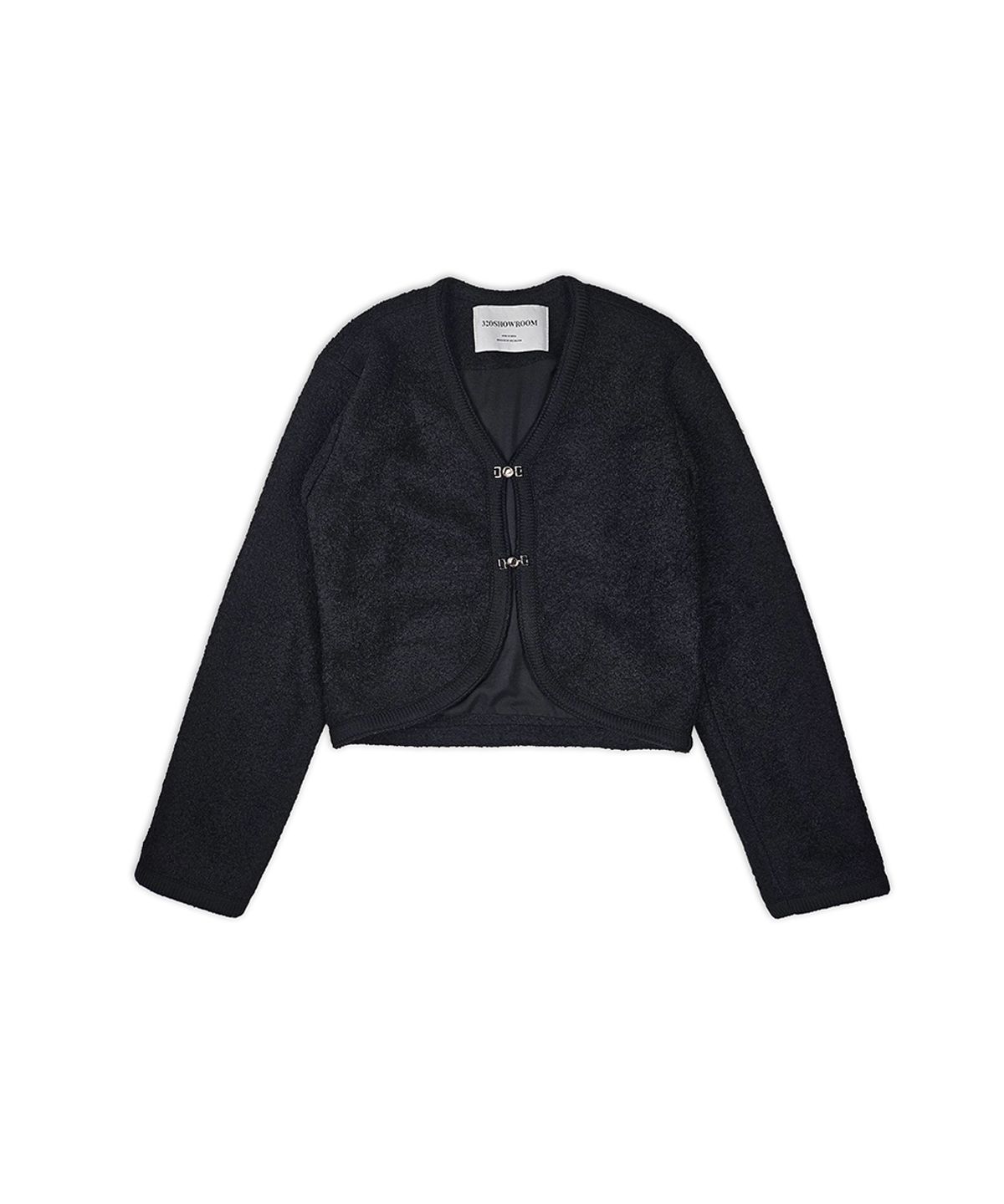 320쇼룸(320SHOWROOM) Wool Blend Boucle Hook Cardigan Black