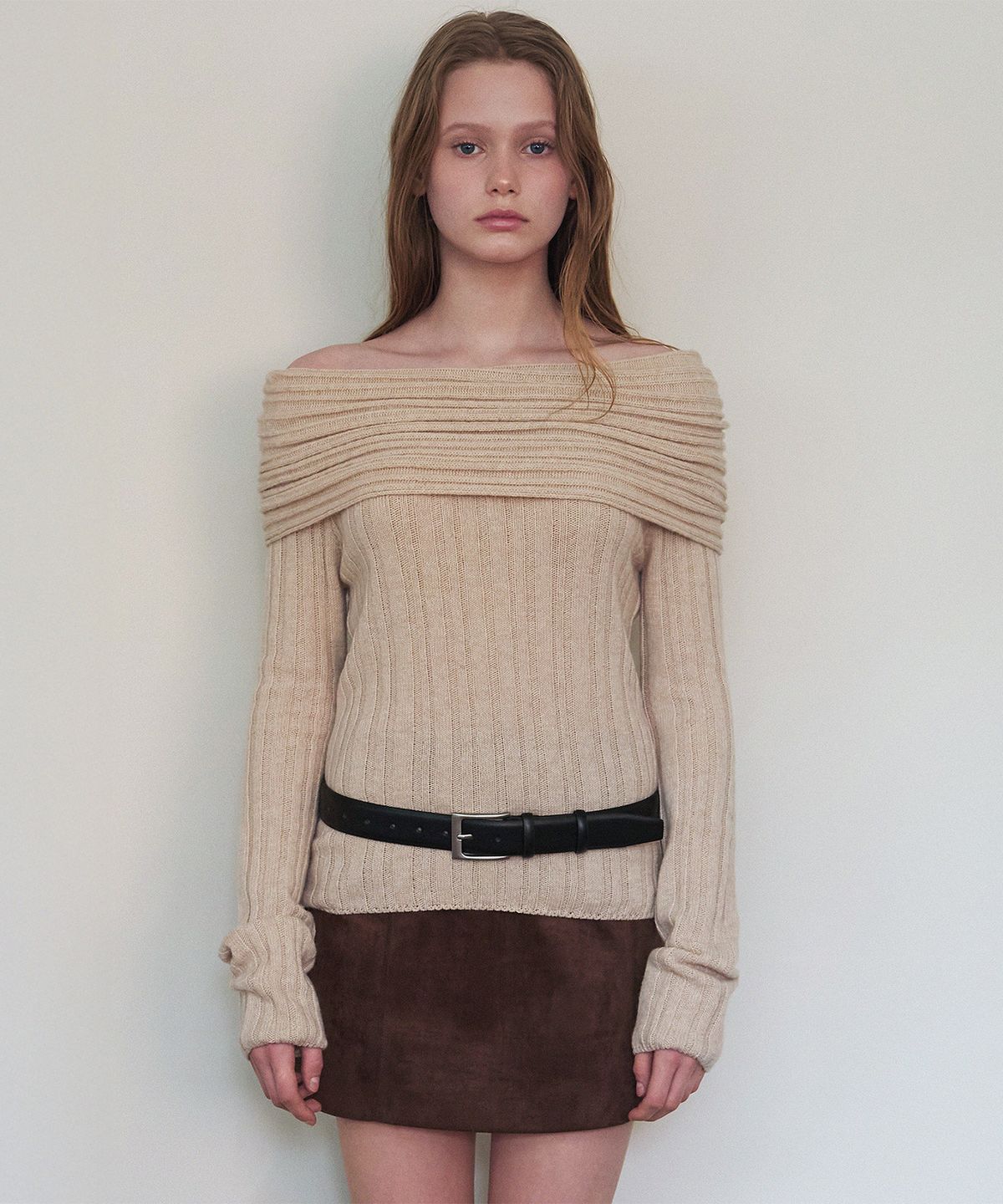 하우스 오브 폰드(HOUSE OF POND) Merino Wool blended off-shoulder sweater_Beige