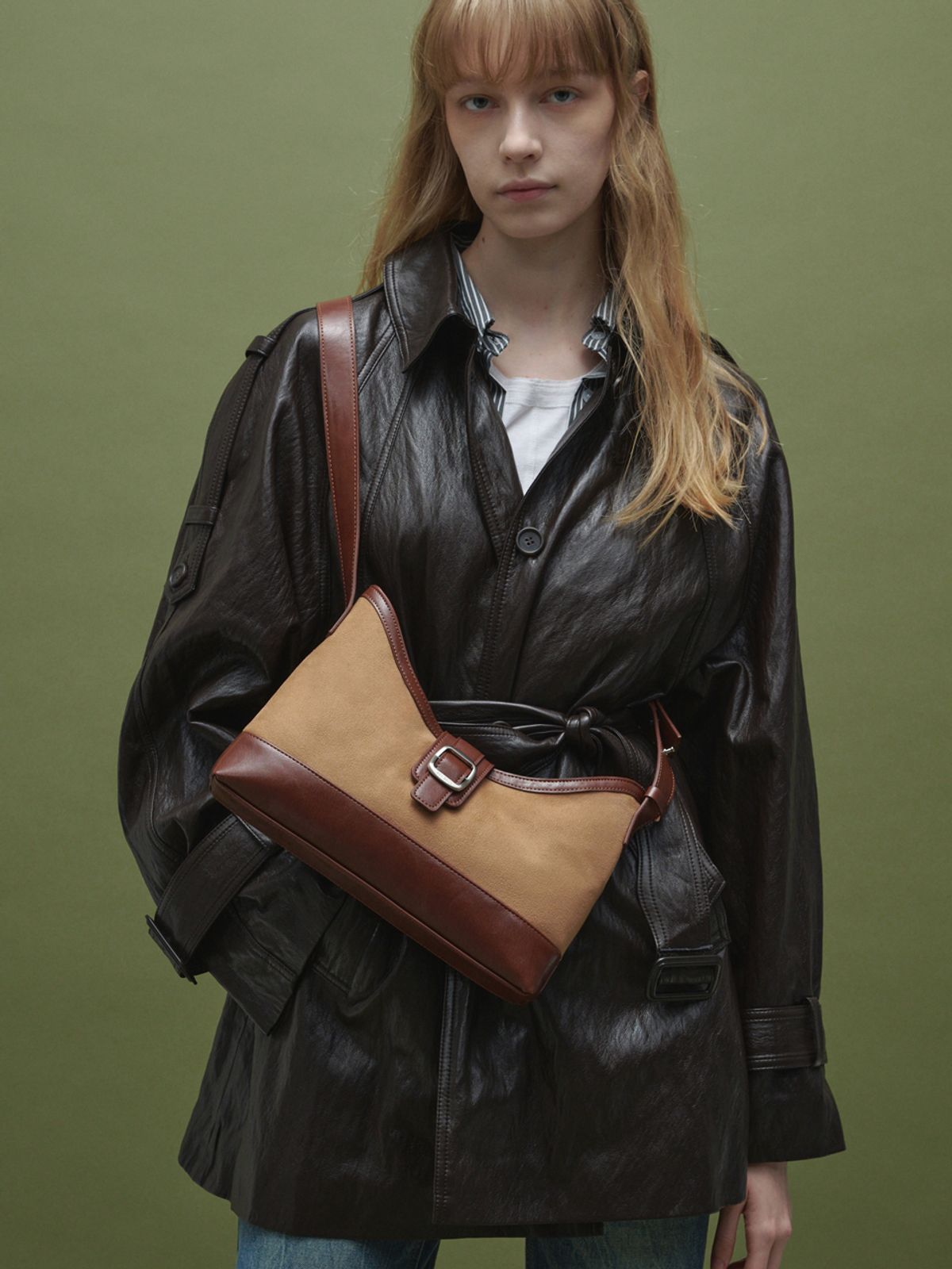 세미코드(SEMICODE) veil middle bag - suede chestnut