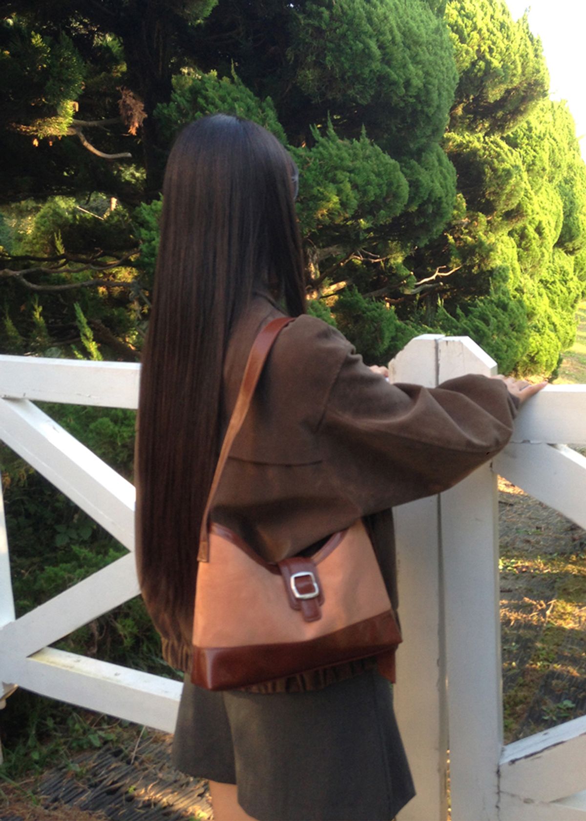 세미코드(SEMICODE) veil middle bag - suede chestnut