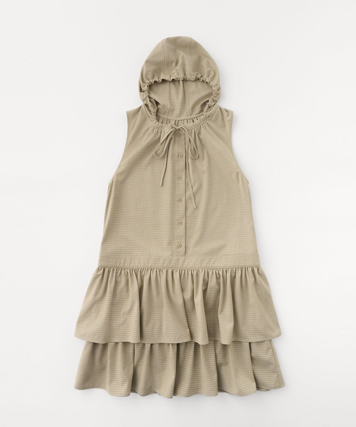 셀리테일즈(CELITAILS) CHECK HOODIE RUFFLE DRESS_BEIGE