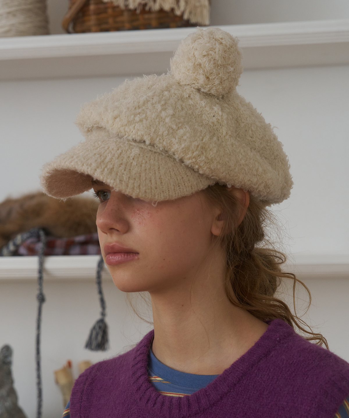 펀프롬펀(FUNFROMFUN) TEXTURED NEWSBOY CAP, CREAM