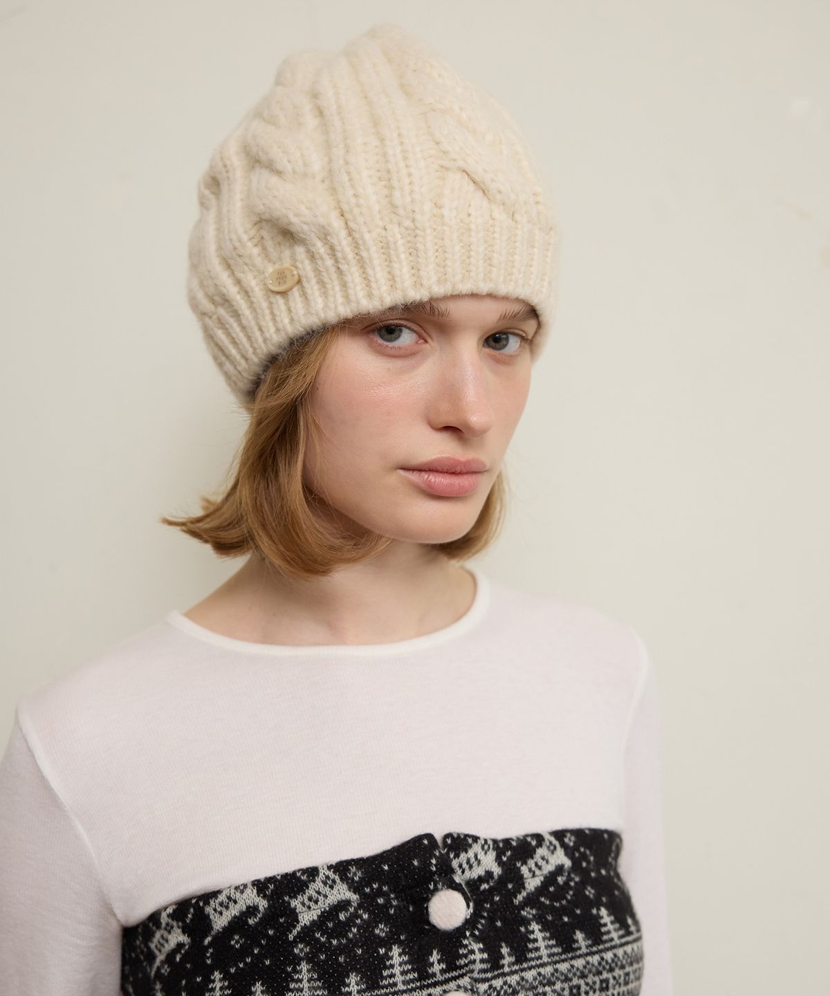 펀프롬펀(FUNFROMFUN) CABLE KNIT BERET, CREAM