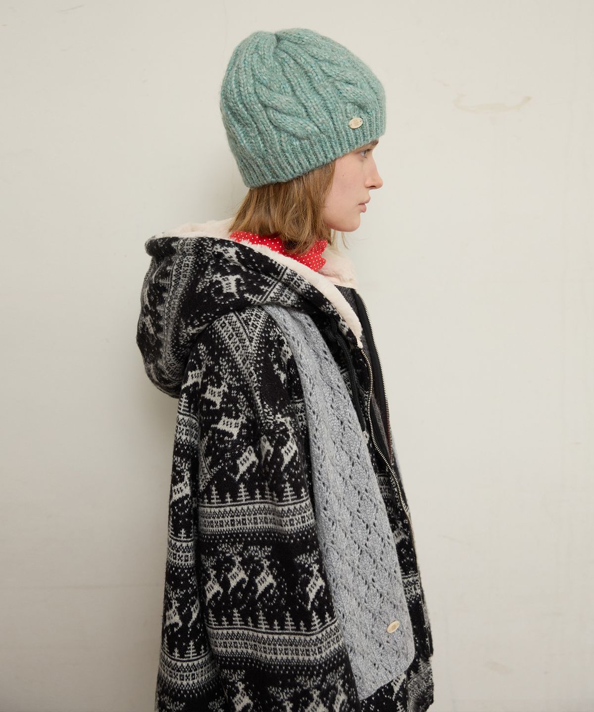 펀프롬펀(FUNFROMFUN) CABLE KNIT BERET, JADE GREEN