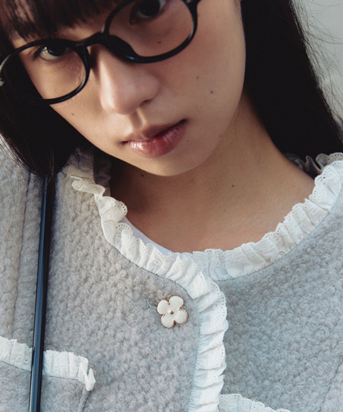 론론(RONRON) LACE TORCHON TERRY WOOL TWEED JACKET GREY