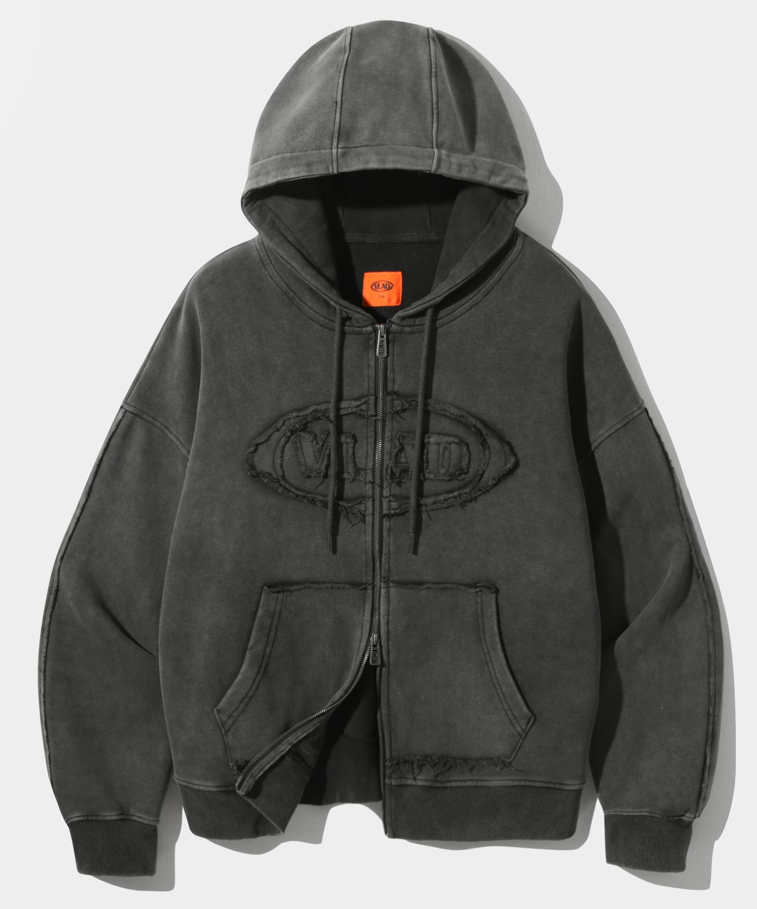 ★DIMITRI BLACK★VLAD cut-off applique hooded sweatshirt★ MUSINSA | DIMITRI BLACK VLAD Cut-off Applique Hooded T