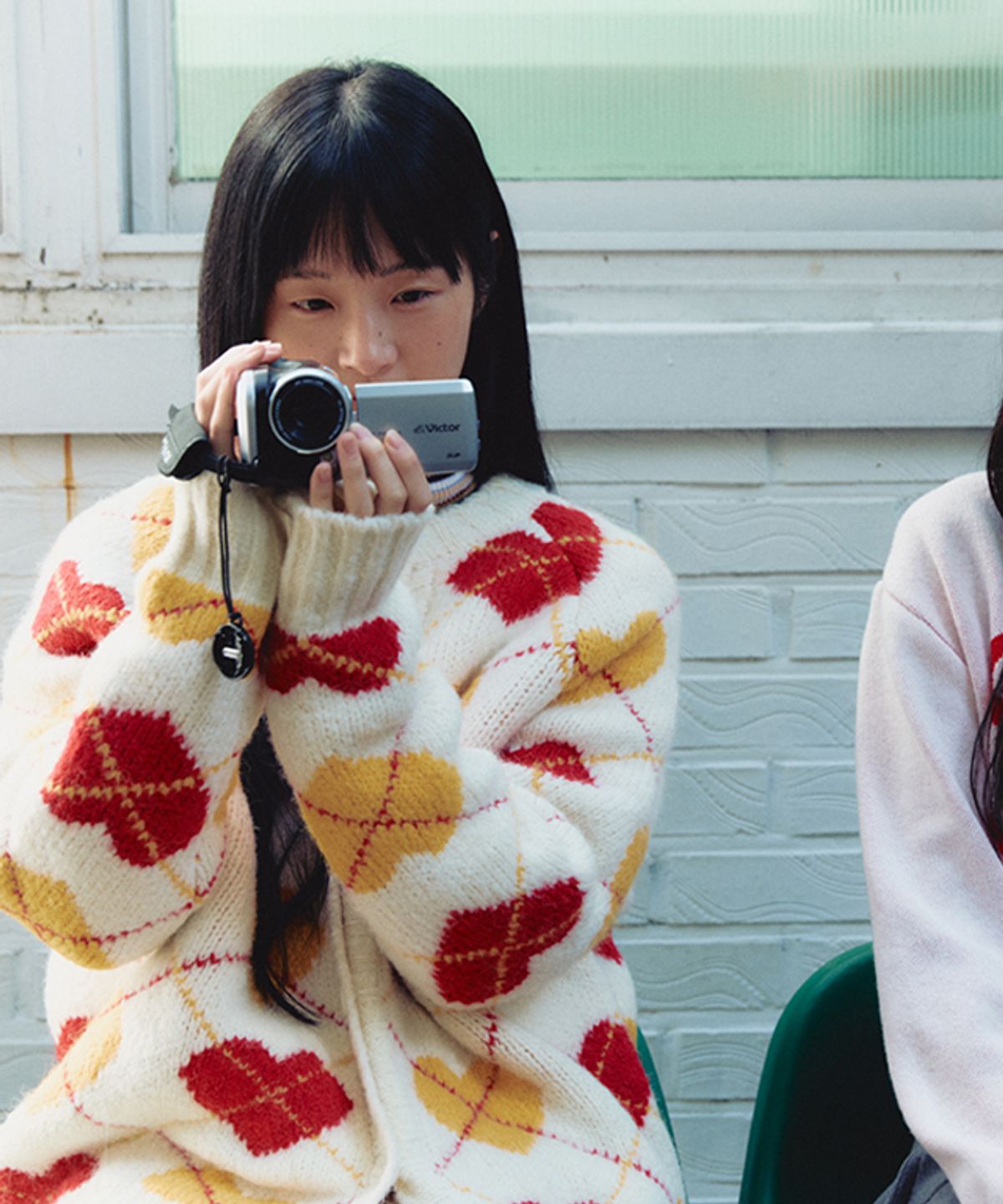 론론(RONRON) HEART ARGYLE HEAVY KNIT OVER FIT CARDIGAN IVORY