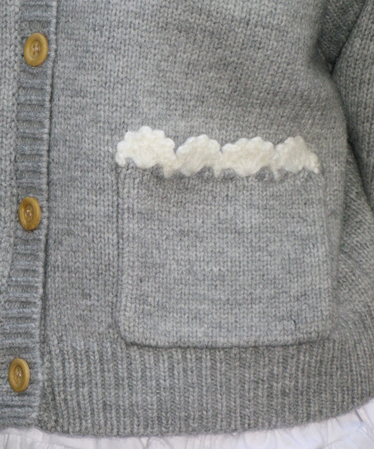 론론(RONRON) WAVY COLLAR POCKET HANDMADE KNIT CARDIGAN GREY