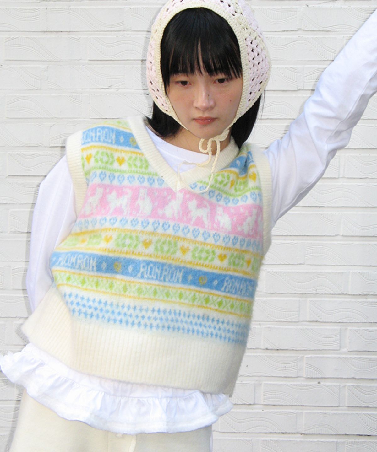 론론(RONRON) KITTY RONRON FAIR ISLE KNIT VEST IVORY