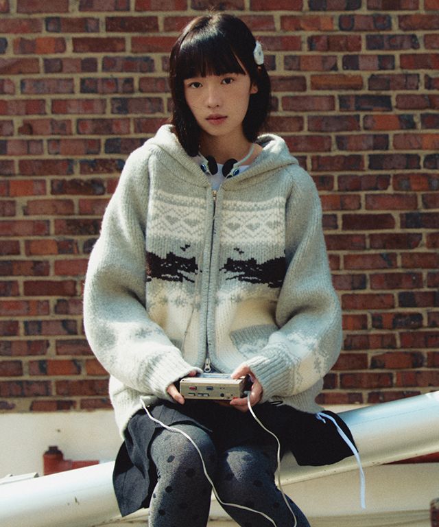 注目のブランド CAT RONRON | MUSINSA公式 JACQUARD GREY KNIT UP ZIP HOOD その他