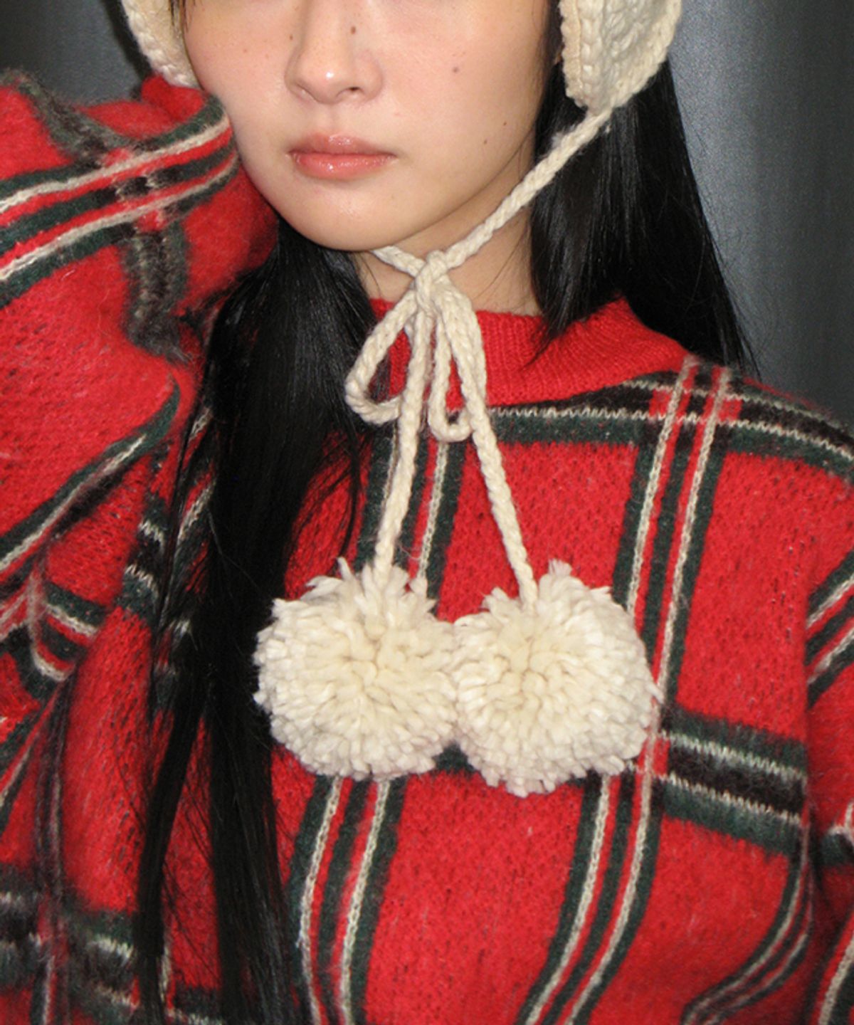 론론(RONRON) HAIRY CHECK MOHAIR PULLOVER KNIT RED