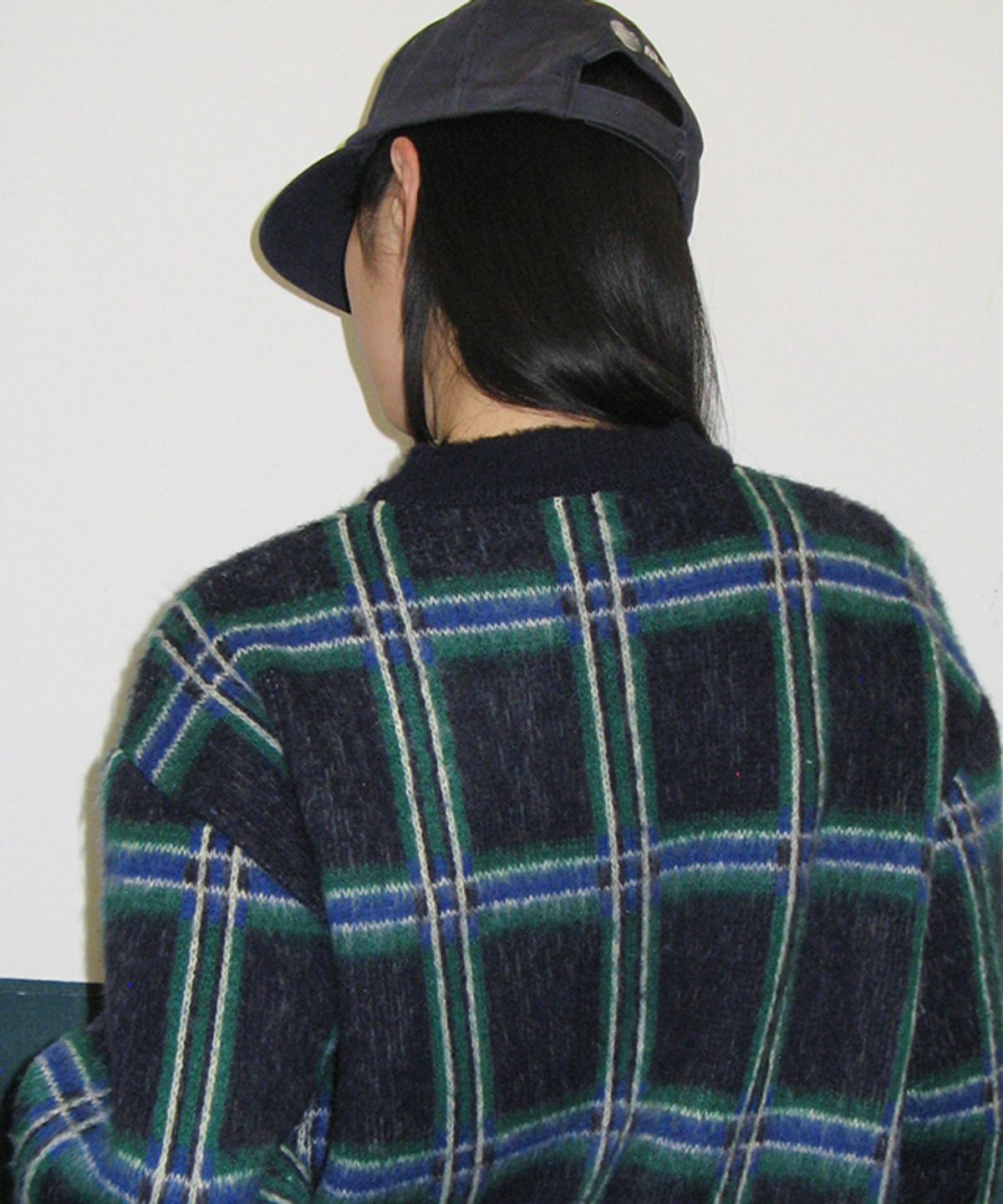 론론(RONRON) HAIRY CHECK MOHAIR PULLOVER KNIT NAVY