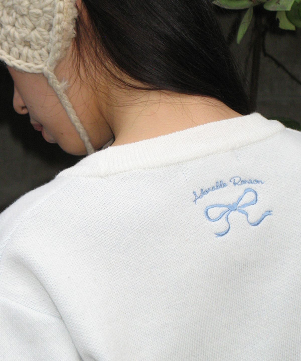 론론(RONRON) HEART RIBBON JACQUARD KNIT IVORY BLUE