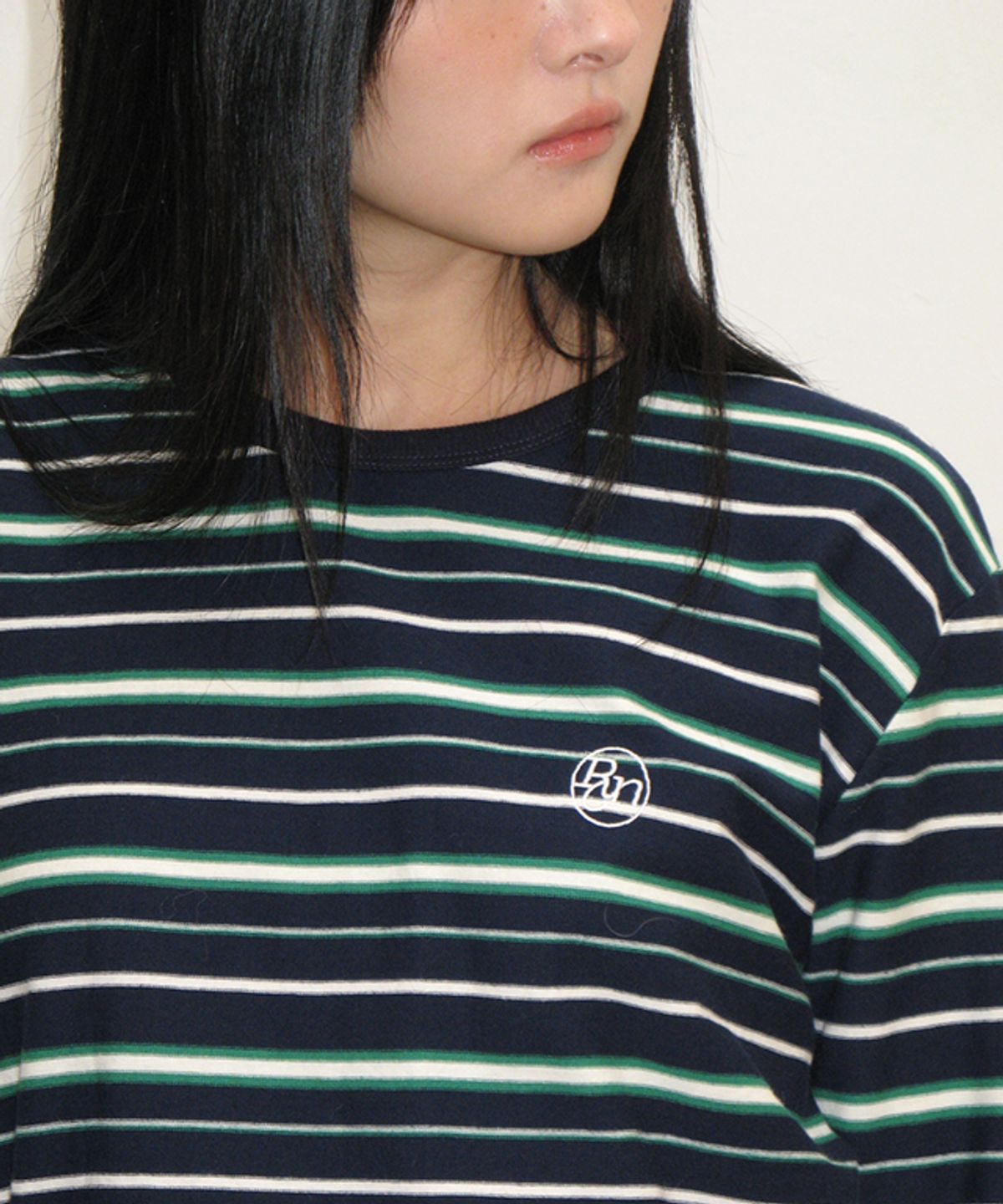 론론(RONRON) MULTI STRIPE LONG SLEEVE NAVY GREEN