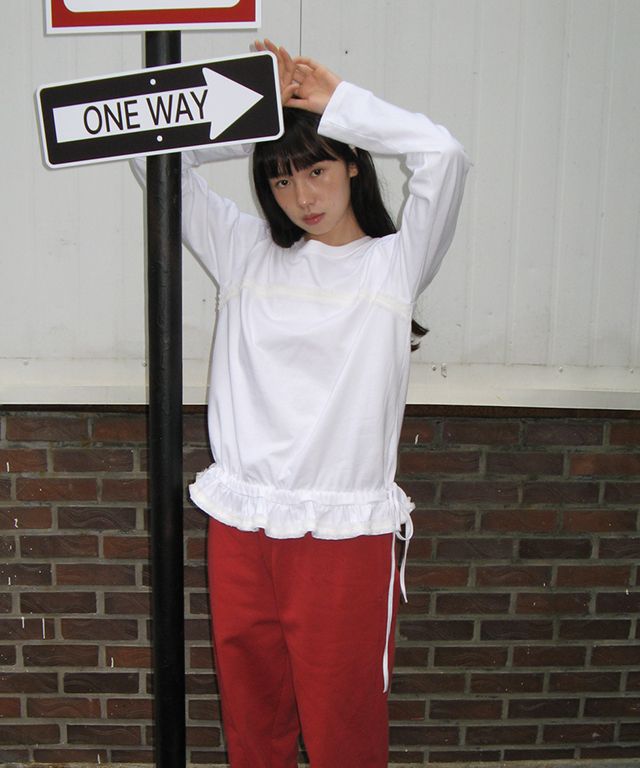 RONRON ♥ FRILL SHIRRING LONG SLEEVE T SHIRT/追跡付 RONRON ♥ FRILL SHIRRING LONG SLEEVE T SHIRT/追跡付