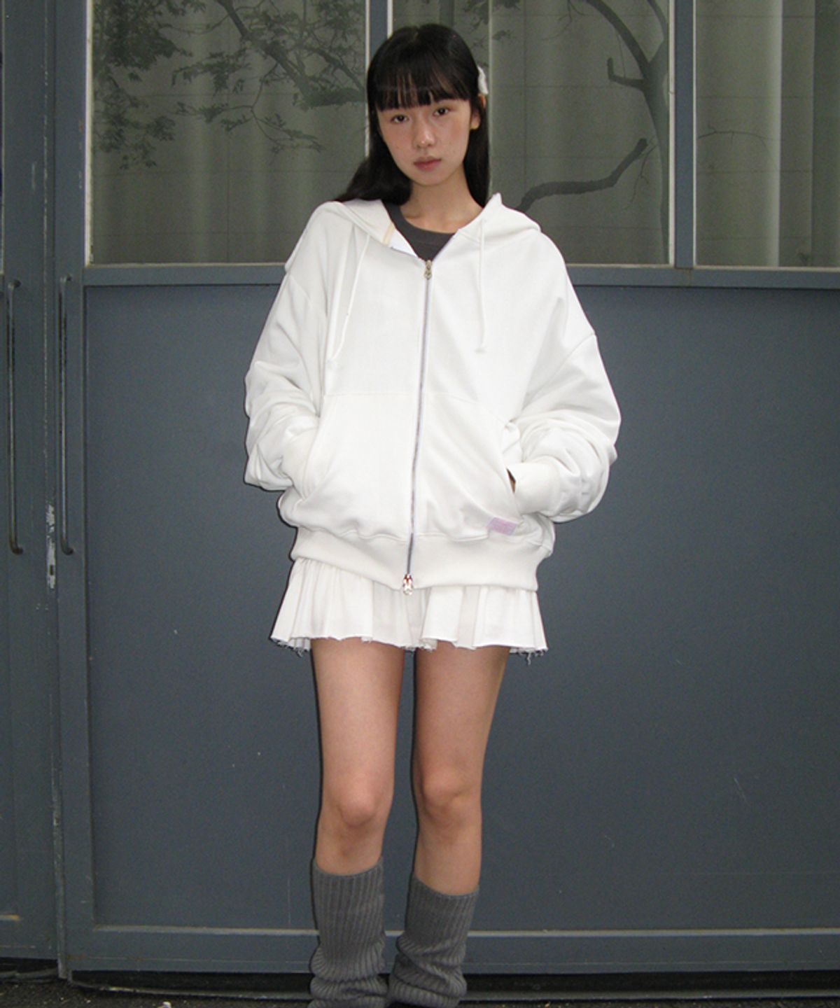론론(RONRON) RON PATCH MIXED APPLIQUE HOODIE ZIP UP WHITE