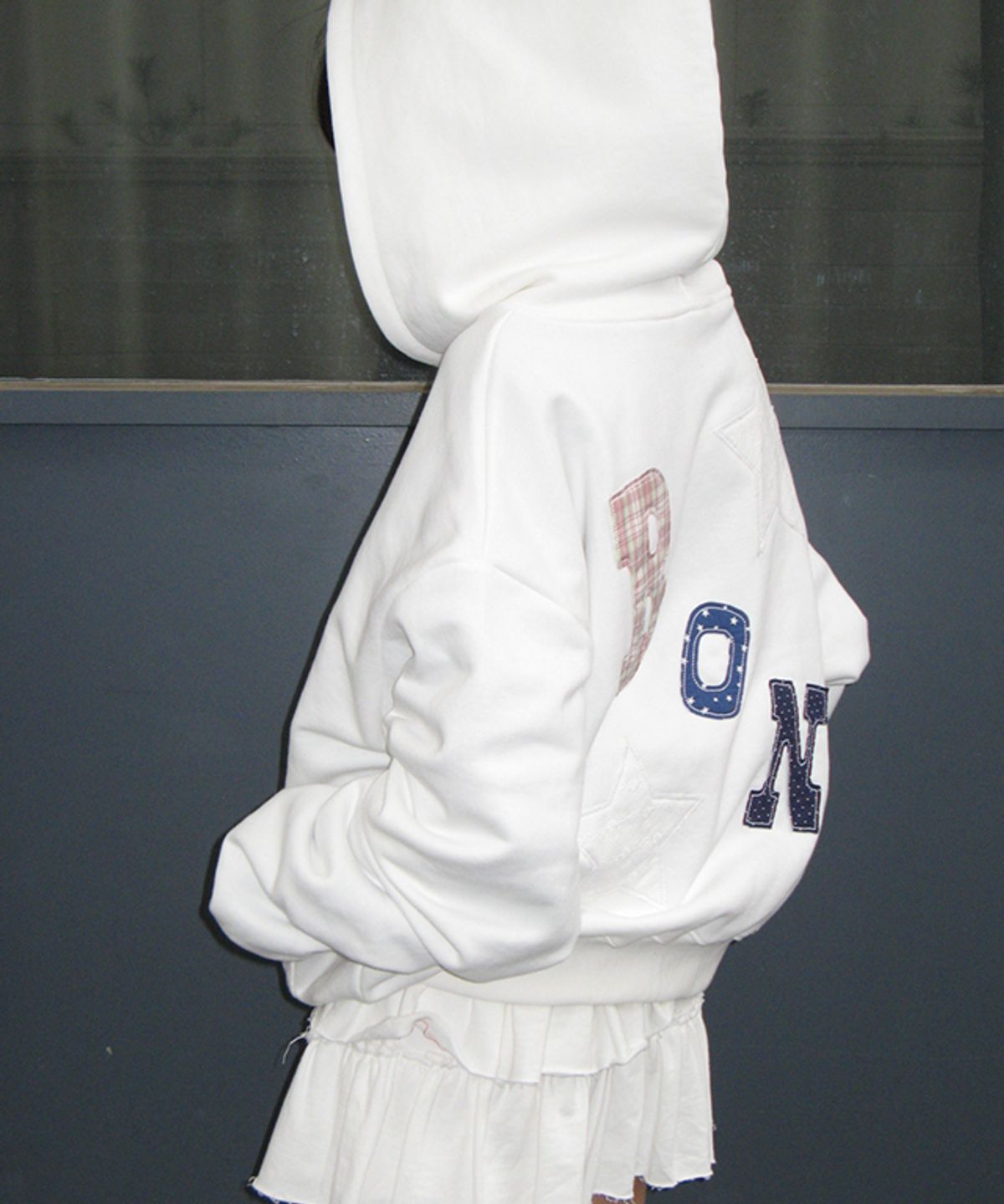 론론(RONRON) RON PATCH MIXED APPLIQUE HOODIE ZIP UP WHITE