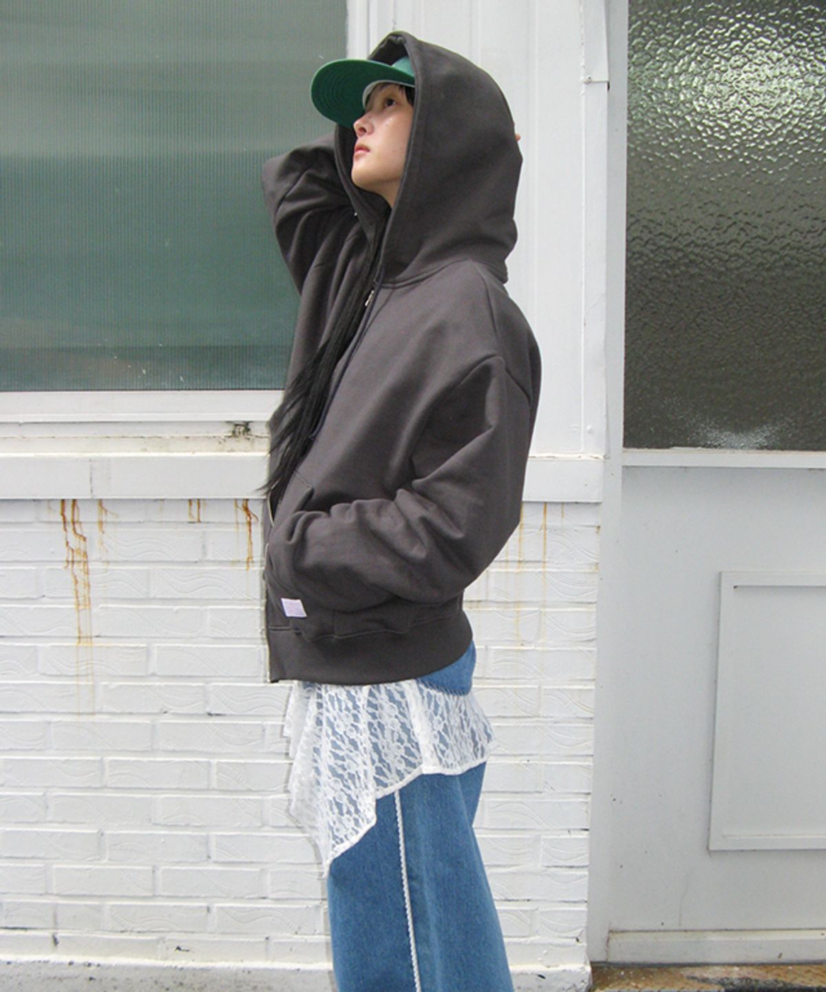 론론(RONRON) RON PATCH MIXED APPLIQUE HOODIE ZIP UP CHARCOAL