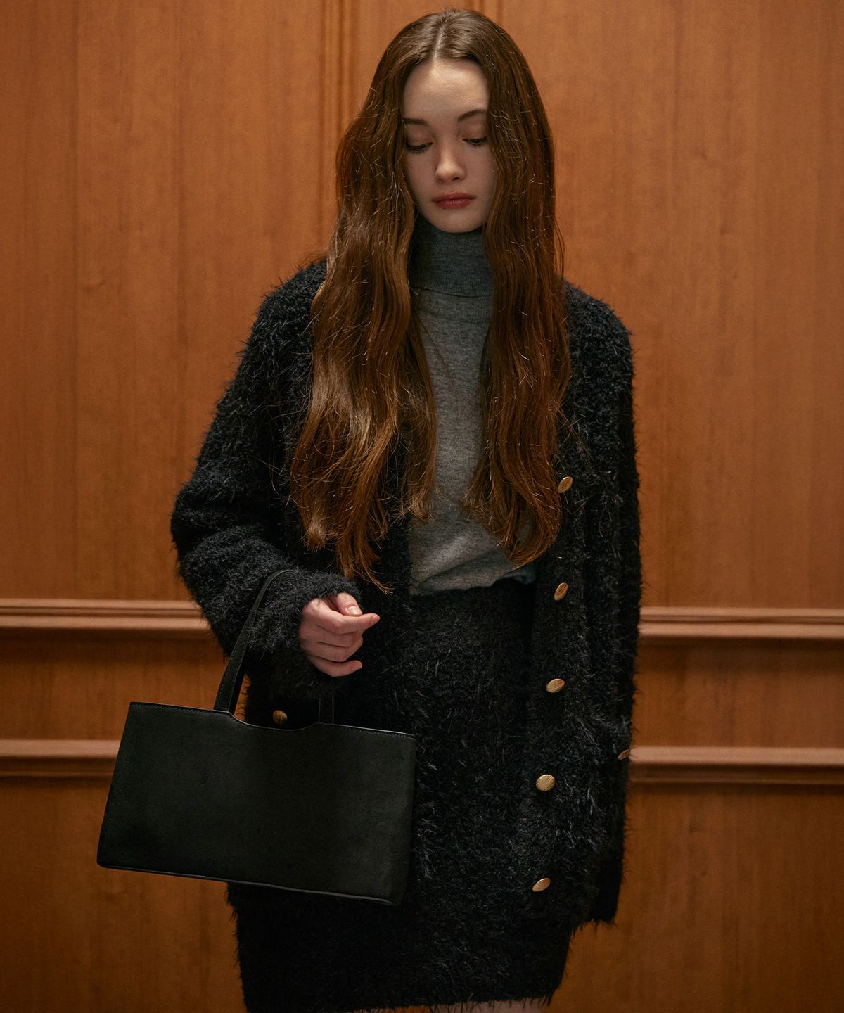 하우스 오브 폰드(HOUSE OF POND) Furry alpaca knit cardigan (Black)