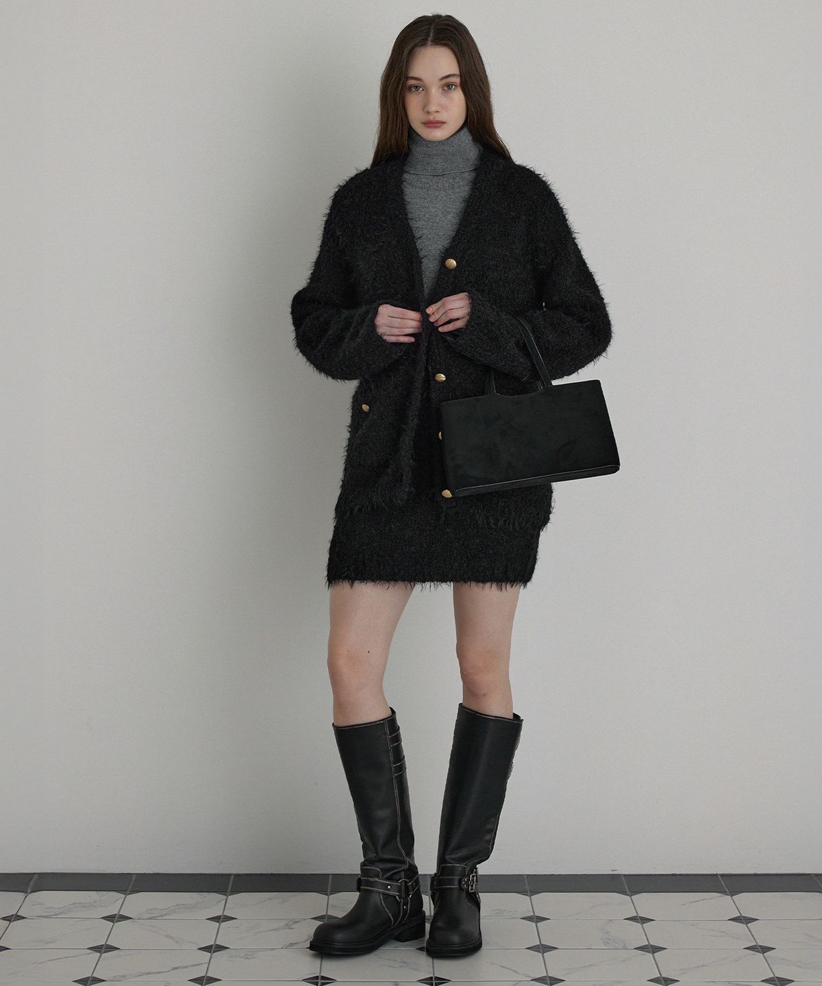하우스 오브 폰드(HOUSE OF POND) Furry alpaca knit cardigan (Black)
