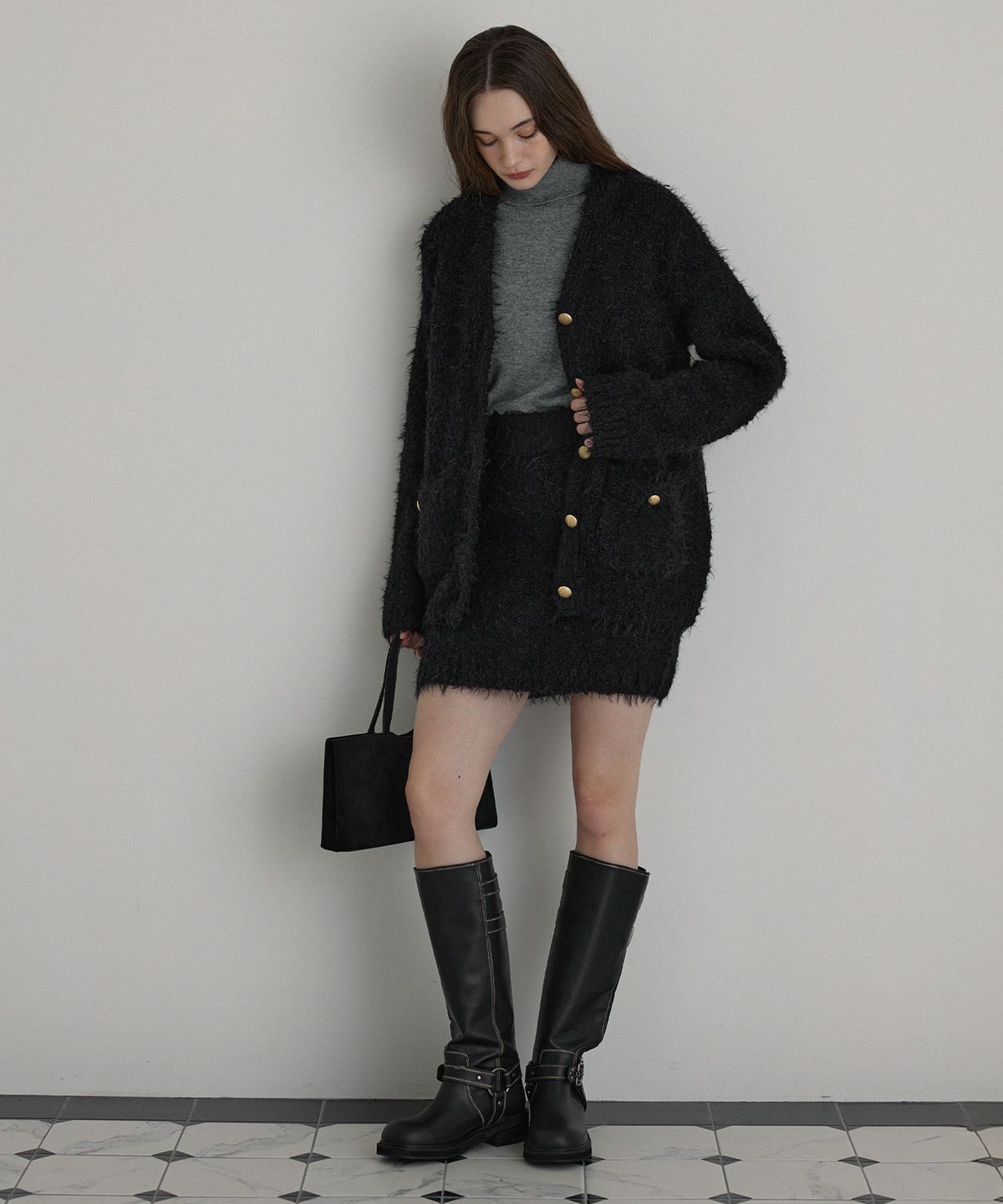 하우스 오브 폰드(HOUSE OF POND) Furry alpaca knit cardigan (Black)