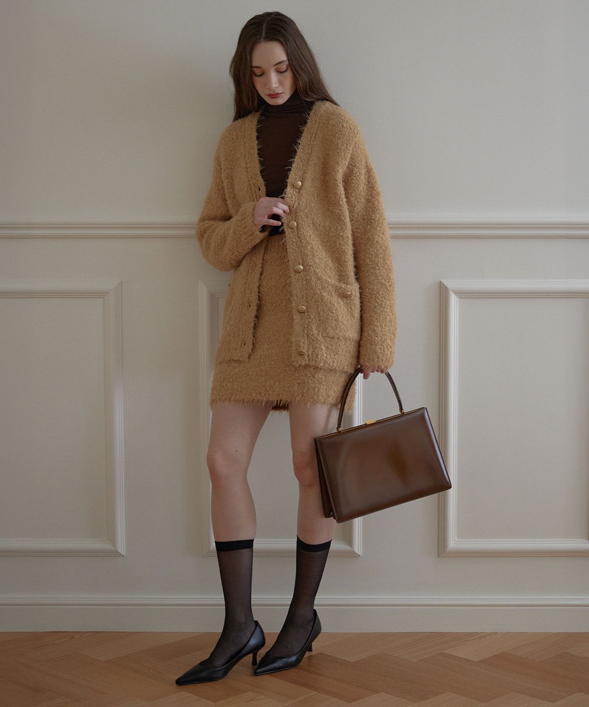하우스 오브 폰드(HOUSE OF POND) Furry alpaca knit cardigan (Beige)