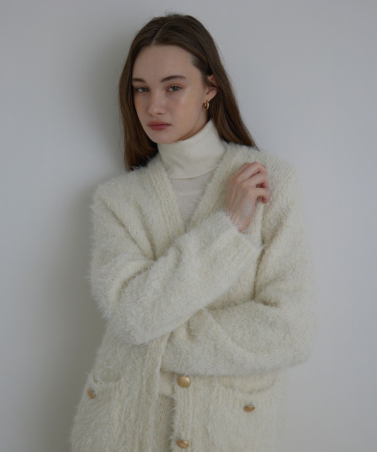 하우스 오브 폰드(HOUSE OF POND) Furry alpaca knit cardigan (Ivory)