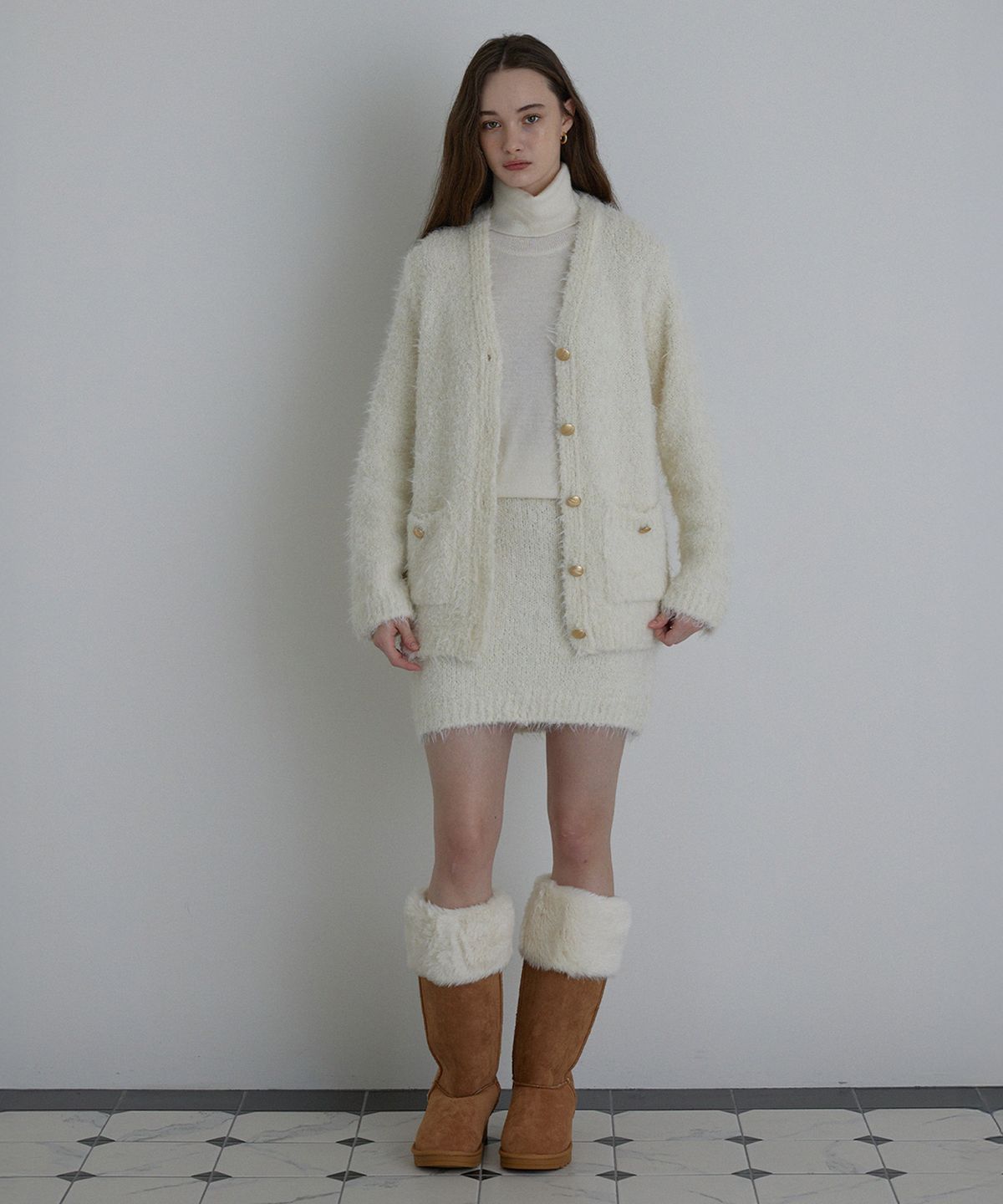 하우스 오브 폰드(HOUSE OF POND) Furry alpaca knit cardigan (Ivory)